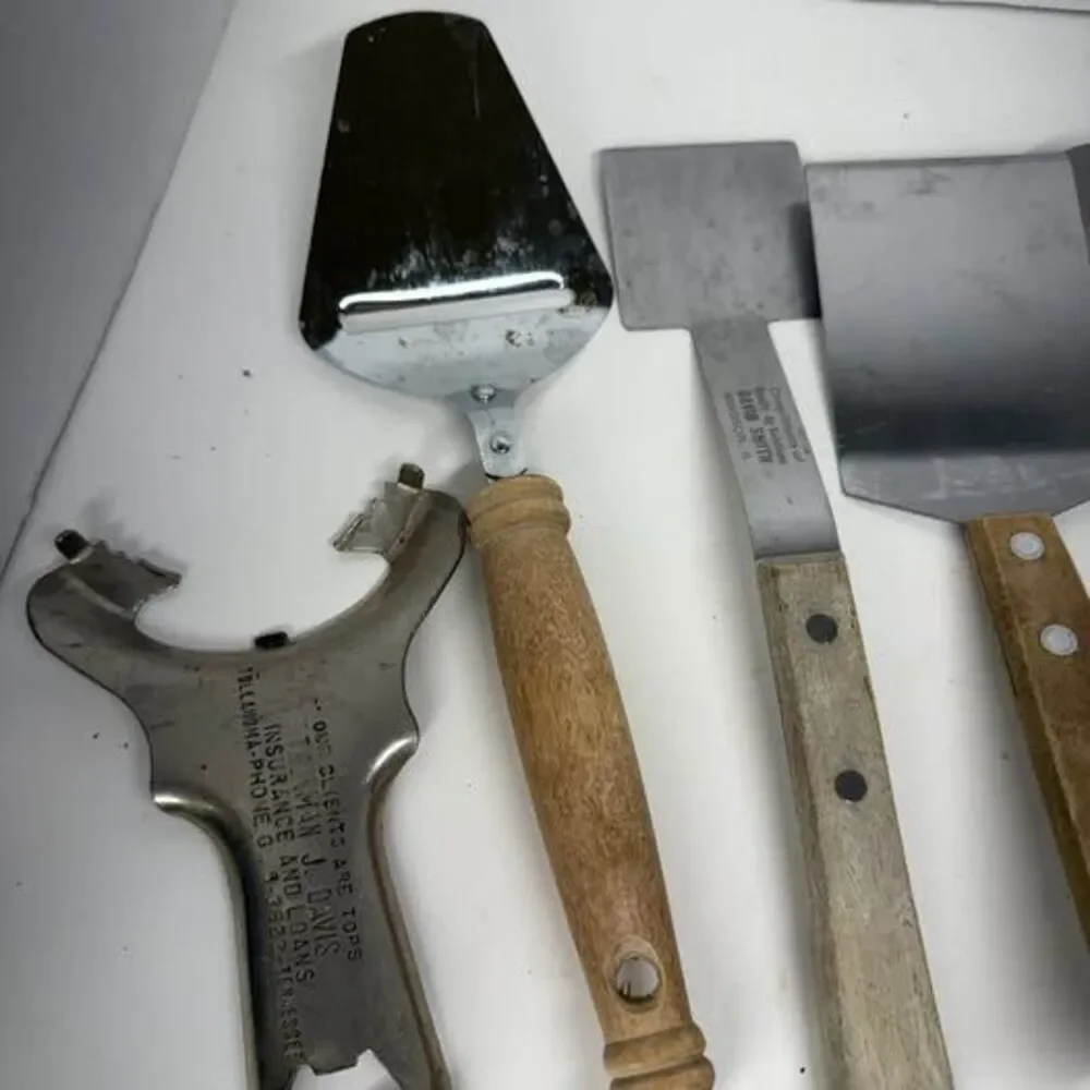 Vintage Wood Handle Kitchen Utensil Lot of 9 Stainless Steel